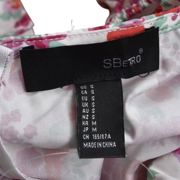 NWT SBetro Floral Mini Dress White Pink Ditsy  Ruffle Sleeves Size Small - Picture 9 of 11